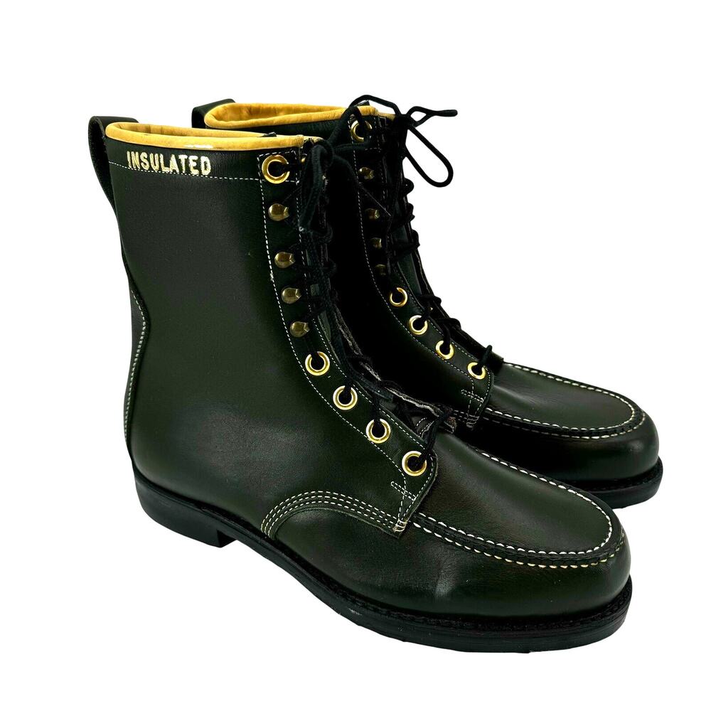Hypalon Boots Steel Toe Green Leather Insulated Size 9.5 Lace Up - Picture 2 of 16